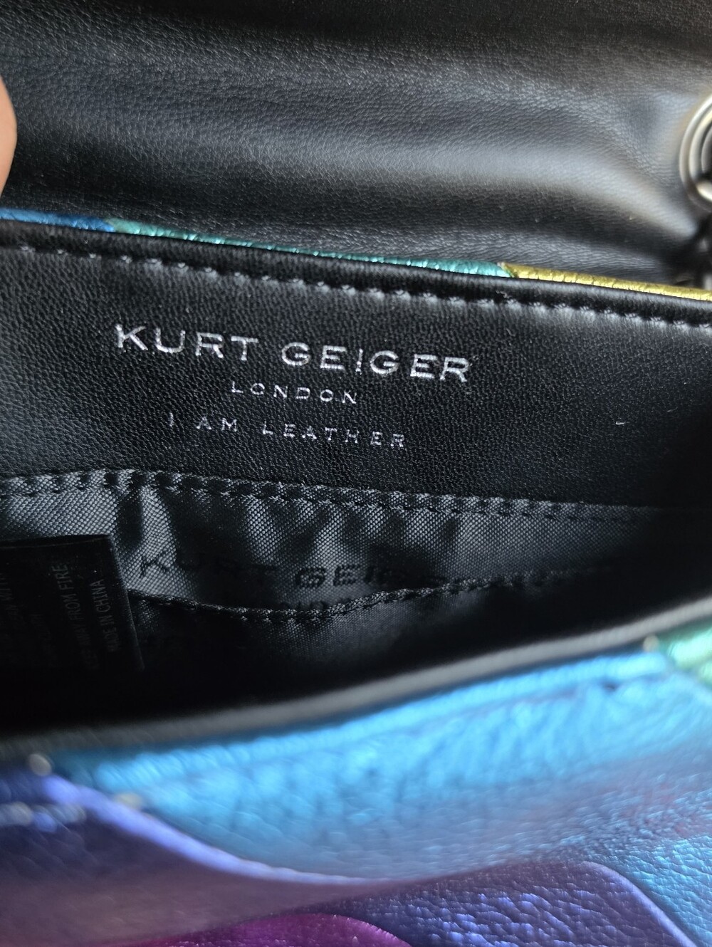 Kurt Geiger Rainbow Chevron Leather Crossbody Bag - Pink Purple Blue Teal Yellow - Picture 7 of 12